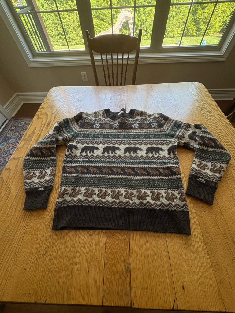 Cozy Cabin Sweater Kiel James Patrick Wool Sweater Fair Isle Bear Squirrel L
